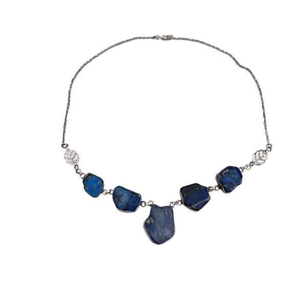 Five Lapis Lazuli Gemstone Statement Necklace Silverstone 21 Inches - Picture 1 of 5